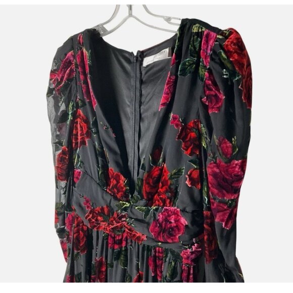 Rachel Parcell Burnout Velvet Maxi Dress V-Neck Gown Black Red Size 6 *READ FLAW - Picture 8 of 10